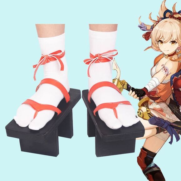 Naganohara Yoimiya Genshin Impact Anime Cosplay Shoes sz 37 black wood - Picture 1 of 5